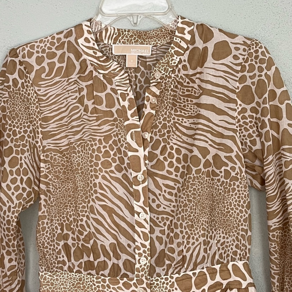 MICHAEL Michael Kors Womens 4 Cotton Sheer Animal Print Romper Long Sleeve - Picture 4 of 16